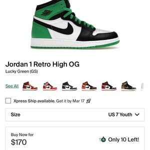 Jordan 1 Retro High OG Kids Sneakers in Lucky Green/Black/White